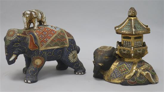 Two Japanese moriage porcelain elephants